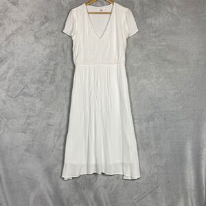 WAYF White V-Neck Short Sleeve Elastic Waist Midi Dress Size S Coastal Wedding